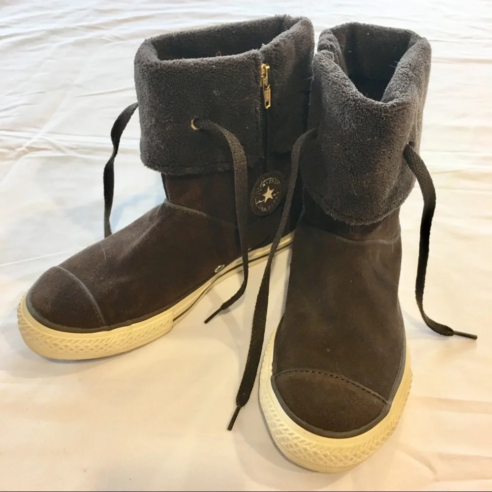 Converse All Star Junior Sz 3 Brown Fur Cuff Boots